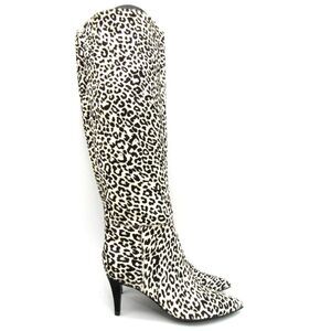 Marc Fisher White and Black Heeled Boots with Animal Print